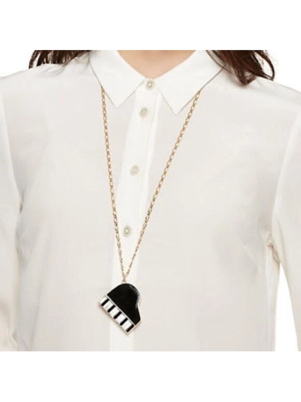 kate spade gold-tone chain with black piano pendant necklace